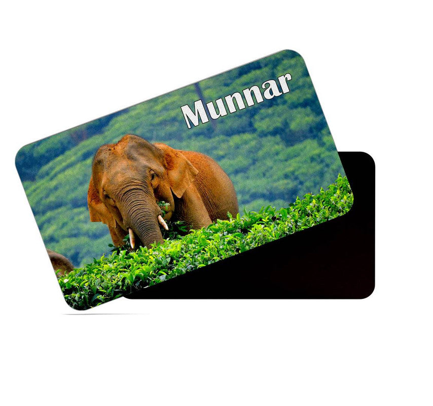 dhcrafts Rectangular Rubber Fridge Magnet / Magnetic Card Multicolor Kerala Munnar D11 Tea Leaves And Elephant Design Pack of 1 (8.6cm x 5.4cm)